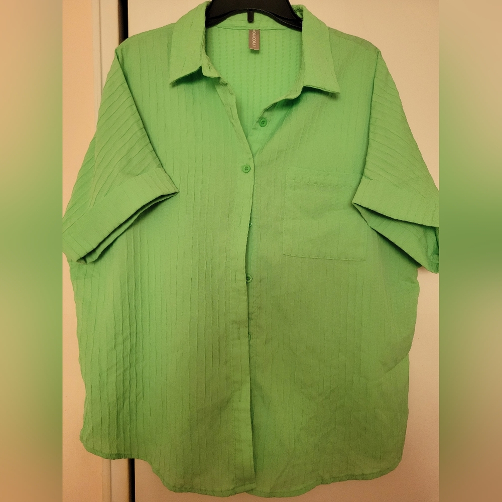 Vibrant Green Button-Down Shirt for Women.